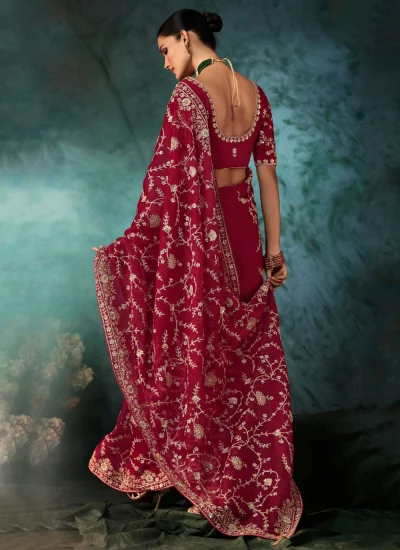 
                            Pink Faux Crepe Engagement Traditional Saree