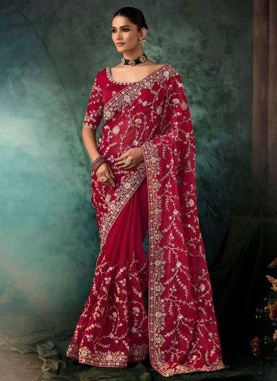 Pink Faux Crepe Engagement Traditional Saree