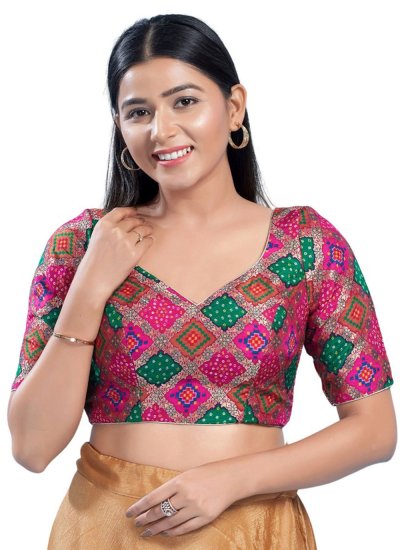 Pink Jacquard Work Silk Blouse