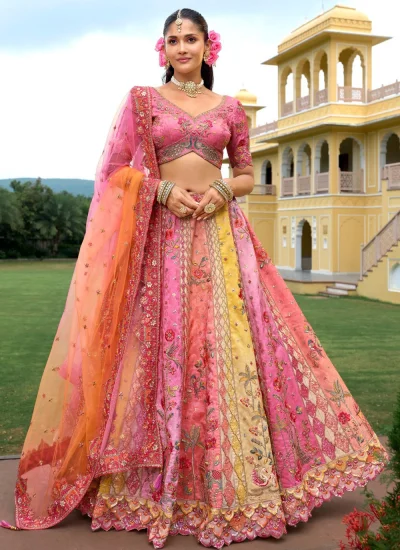 Pink Mirror Reception Lehenga Choli