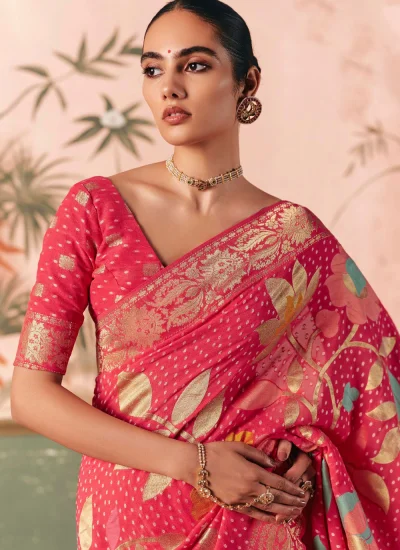 Pink Weaving Engagement Trendy Saree 
                            Pink Weaving Engagement Trendy Saree