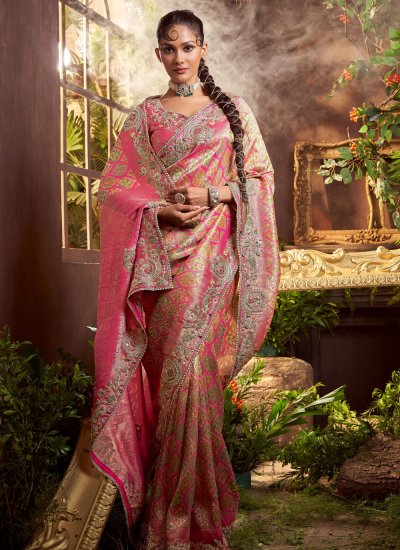 Pink Weaving Wedding Contemporary Saree