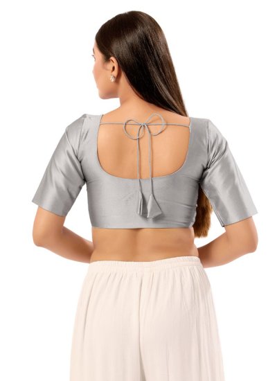 Plain Brocade Designer Blouse in Grey 
                            Plain Brocade Designer Blouse in Grey