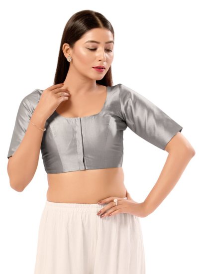 Plain Brocade Designer Blouse in Grey