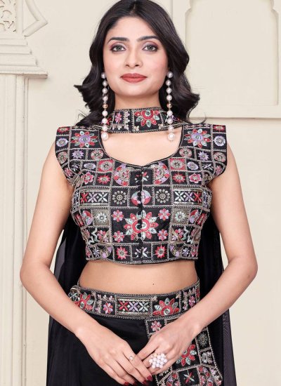 
                            Plain Silk Readymade Lehenga Choli in Black