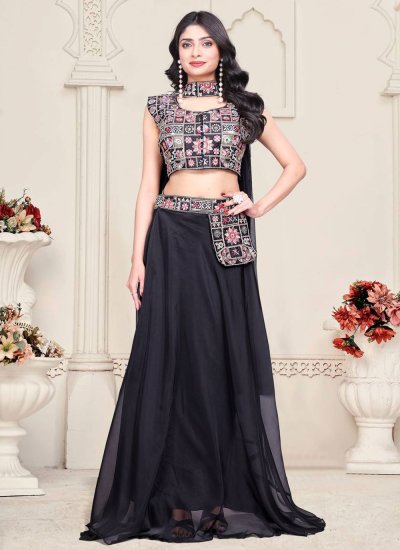 Plain Silk Readymade Lehenga Choli in Black