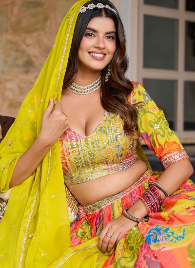 
                            Print Silk Designer Lehenga Choli in Multi Colour