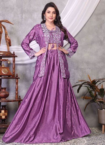 Pristine Plain Chinon Lavender Readymade Lehenga Choli