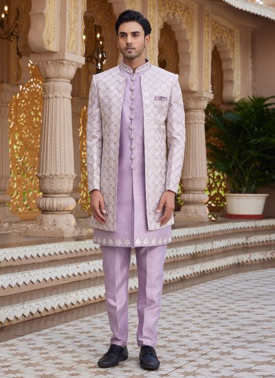 fitted lace wedding dress Velvet Wedding Wear Attractive Readymade Men Indo Western In Purple Co   Sarees Bazaar