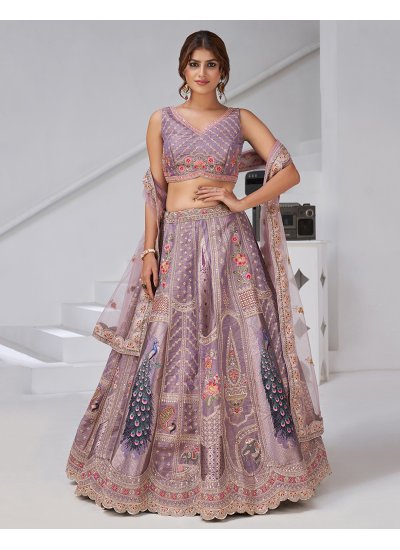 Purple Banarasi Silk Wedding A Line Lehenga Choli