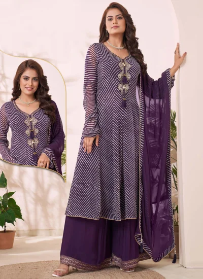 Purple Color Long Length Salwar Kameez