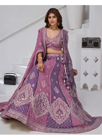 Purple Georgette Embroidered A Line Lehenga Choli 
                            Purple Georgette Embroidered A Line Lehenga Choli