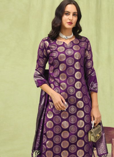 
                            Purple Jacquard Work Casual Pant Style Suit