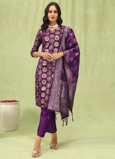 Purple Jacquard Work Casual Pant Style Suit