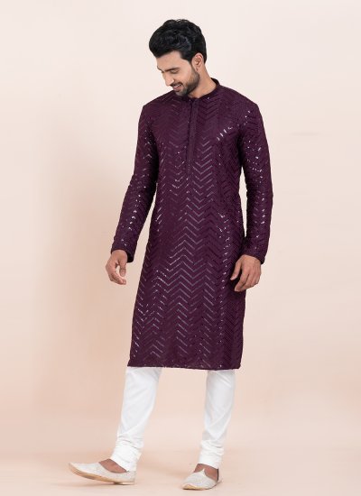 
                            Purple Sequins Kurta Pyjama