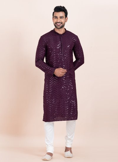 Purple Sequins Kurta Pyjama