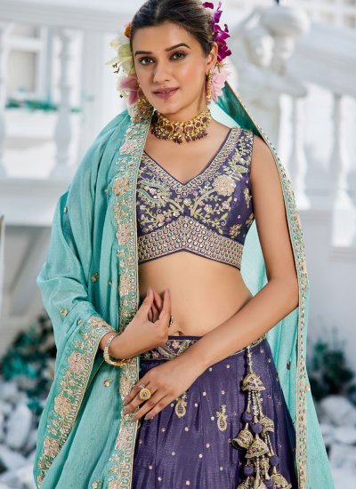 
                            Purple Zari Chiffon A Line Lehenga Choli