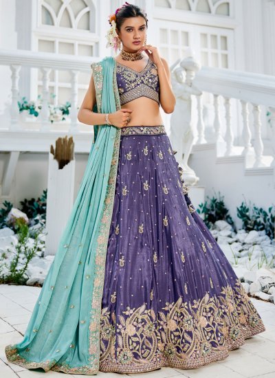 Purple Zari Chiffon A Line Lehenga Choli