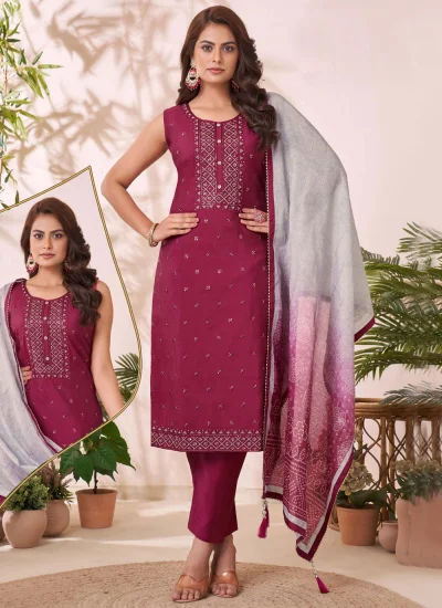 Rani Silk Embroidered Readymade Salwar Suit