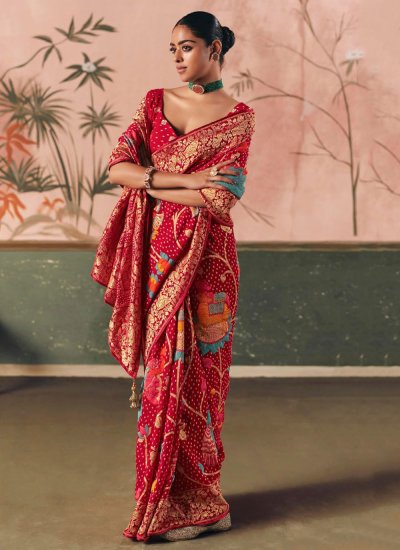 Red Color Contemporary Saree 
                            Red Color Contemporary Saree