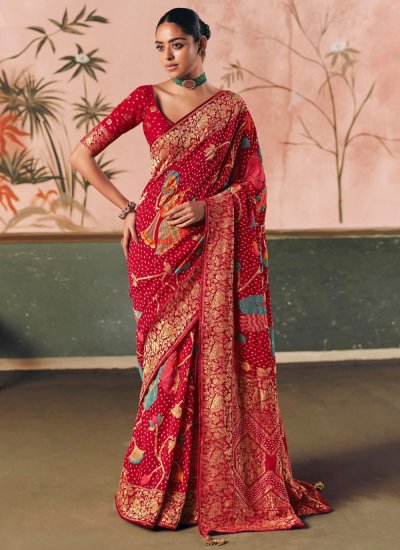 Red Color Contemporary Saree