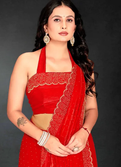 
                            Red Fandy Sangeet Contemporary Saree