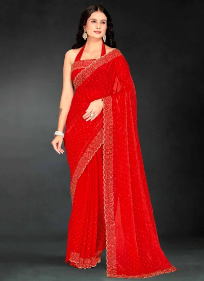 Red Fandy Sangeet Contemporary Saree