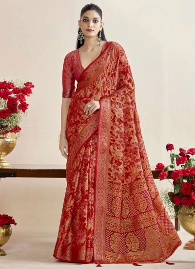 Red Silk Festival Traditional Saree