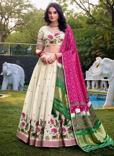 Regal Off White Cotton Trendy Lehenga Choli