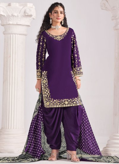 
                            Regal Purple Zari Silk Salwar Kameez