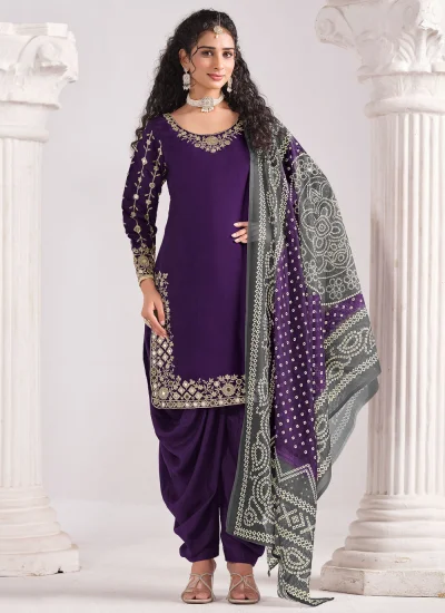 Regal Purple Zari Silk Salwar Kameez