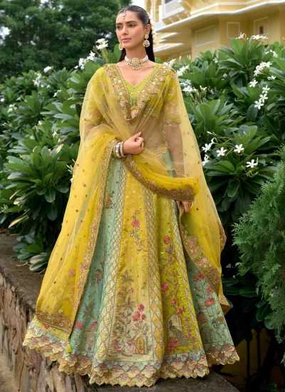 Remarkable Green Silk Designer Lehenga Choli
