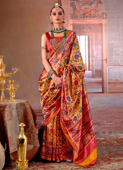 Renowned Patola Print Multi Colour Silk Casual Saree