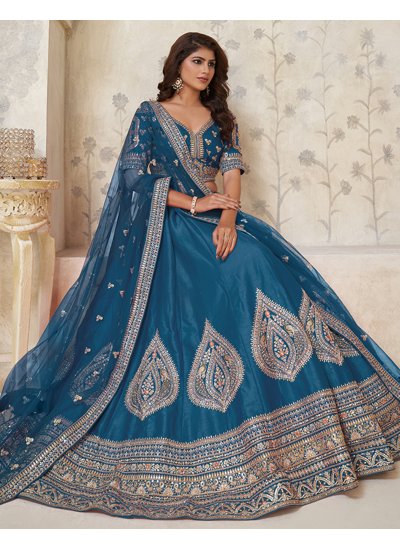 Riveting Teal A Line Lehenga Choli 
                            Riveting Teal A Line Lehenga Choli