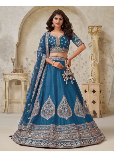 Riveting Teal A Line Lehenga Choli