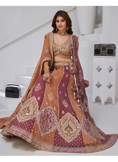 Rust Engagement Tissue A Line Lehenga Choli 
                            Rust Engagement Tissue A Line Lehenga Choli
