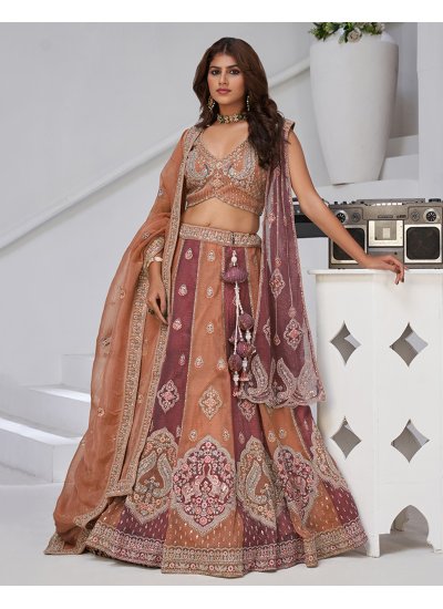 Rust Engagement Tissue A Line Lehenga Choli