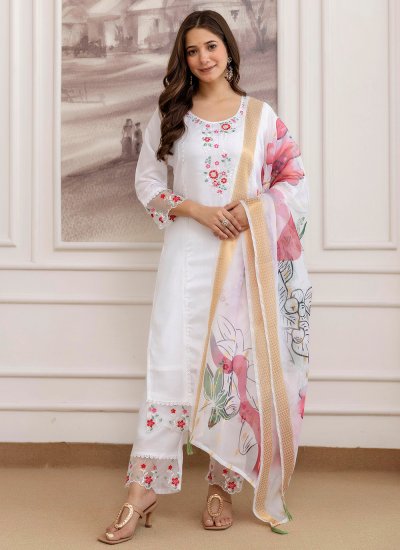 
                            Salwar Kameez Embroidered Chanderi in White