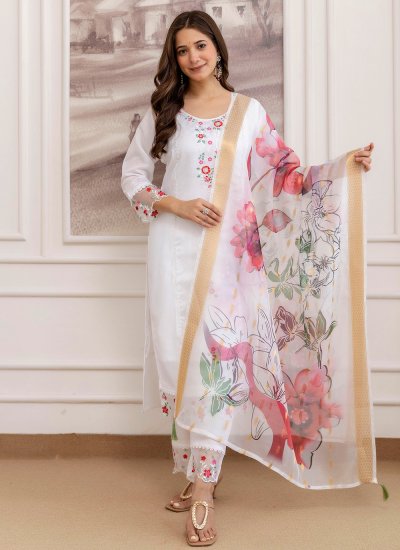 Salwar Kameez Embroidered Chanderi in White