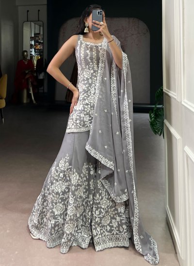 Salwar Kameez Thread Work Georgette in Grey