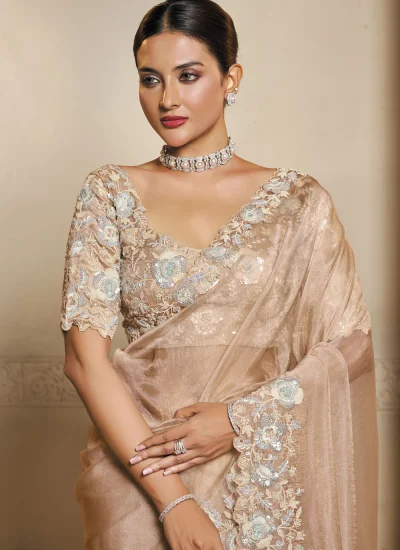 Satin Beige Contemporary Saree 
                            Satin Beige Contemporary Saree