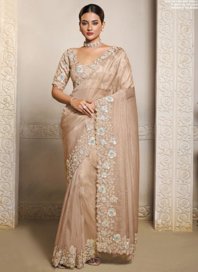 Satin Beige Contemporary Saree