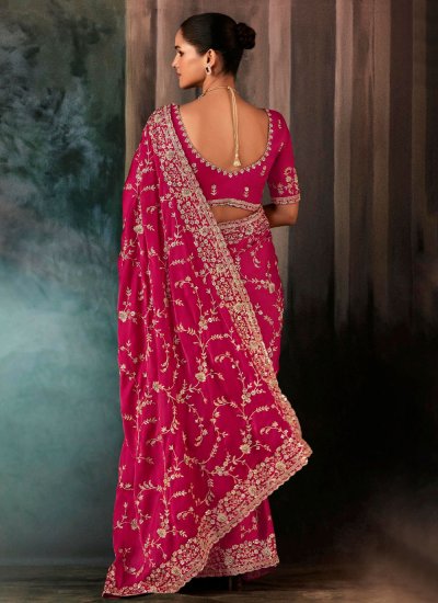 
                            Satin Pink Embroidered Traditional Saree