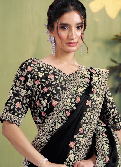 
                            Satin Silk Black Mirror Trendy Saree
