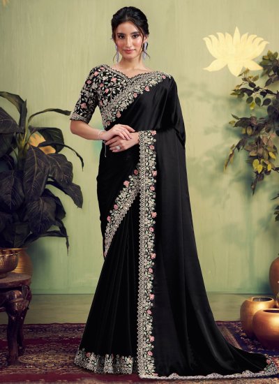 Satin Silk Black Mirror Trendy Saree