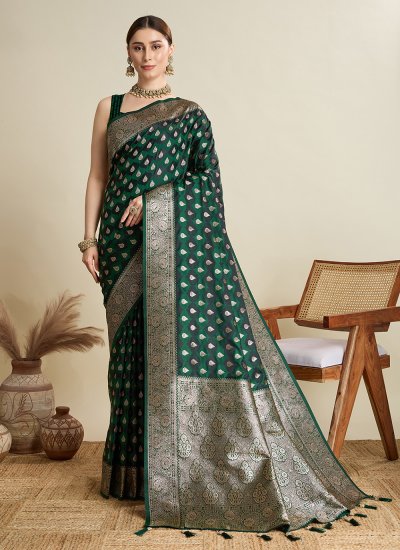 Satin Silk Contemporary Saree in Green