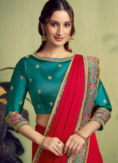 
                            Satin Traditional Saree in Red