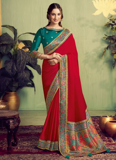 Satin Traditional Saree in Red