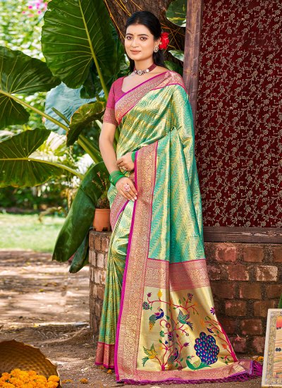 Sea Green Kanjivaram Silk Weaving Classic Saree