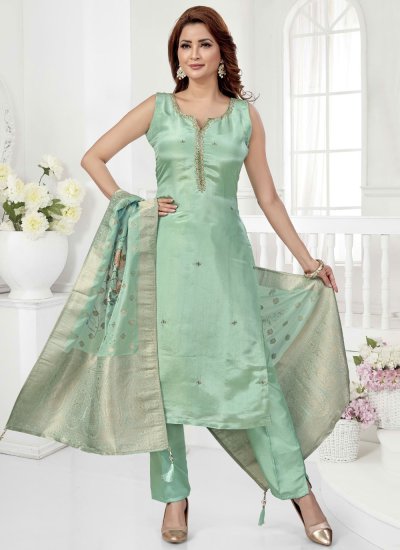 Sea Green Silk Party Trendy Salwar Kameez